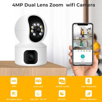 4MP 2K WIFI Камера за Домашно Видеонаблюдение IP Cam Baby Пет Monitor Автоматично Следи Куполна Безжичен видео Рекордер за Нощно Виждане Нова