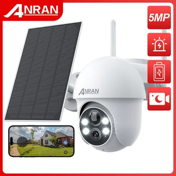 ANRAN 5-мегапикселова камера, Акумулаторна батерия камера, Акумулаторна соларен панел, PIR, за Откриване на хуманоиди, Градинска PTZ-безжична камера, пълноцветно нощно виждане