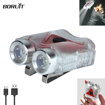 BORUiT LED Cap Клип, фаровете Type-c, Акумулаторна батерия налобный фенер, Водоустойчив работна светлина, лампа за шлем, за бягане, Риболов, къмпинг