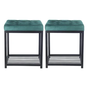 GIA Design Group 2 комплекта квадратна метална табуретка с мека тапицерия, зелен стол-мебели и столове