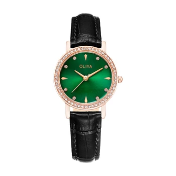 Oliya Нови дамски часовници, прости класически модерен дамски часовник с малък циферблат, Кожена каишка, Кварцов часовник, Подарък Reloj Mujer