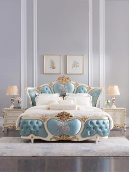 Royal френски мебели луксозна висококачествена европейска тъканно легло от масивно дърво легло принцеса в основната спалня е с двойно легло
