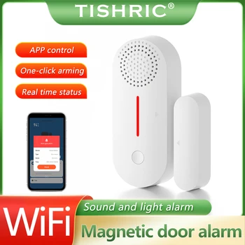 TISHRIC Smart WiFi Вратата сензор Прозорци Автоматизация на Умен дом, Звук, осветление, аксесоари за Врати магнитна аларма Работа с Google Home Алекса