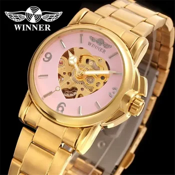 Winner 203 Модерни автоматични механични часовници с виртуален скелет За жени, дамски часовници Love Luxury Brand, златни, Бестселър, на Новост