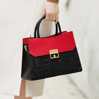 ZOOLER Дамска чанта от 100% естествена кожа, Червен калъф, черен чанти-незабавни посланици на рамото, Кожени Дамски чанти, Зима #YC355