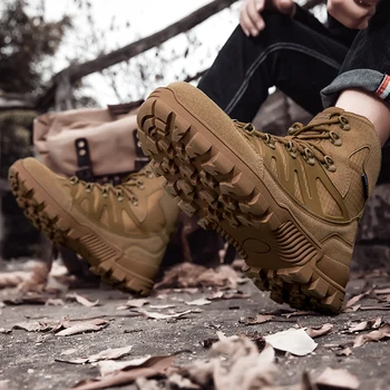 Военни обувки, Улични Мъжки Туристически обувки, Мъжки Нови Есенно-зимни Тактически Армейските Ботильоны със Специално предназначение в Пустинята, Мъжки работни обувки