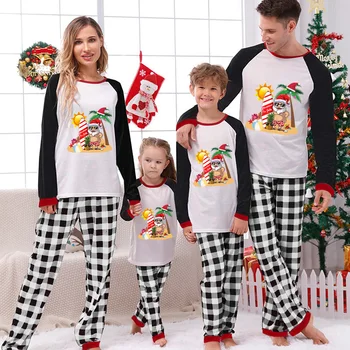 Едни и същи Коледни Семейни пижами Christams In July, черно-бели наметала, Пижамные комплекти