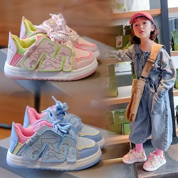 Ежедневни обувки в корейски стил за момчета, модна цветова гама за момичета, Удобни маратонки с мека подметка, лека детски обувки