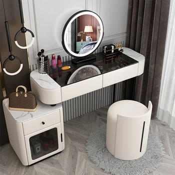 Жена удобна тоалетка за съхранение огледала, Удобни многофункционални скринове, дървени мебели Tocador Maquillaje, HY