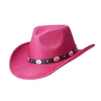 Ковбойская шапка в западен стил за мъже и жени, класически ковбойская шапка с навити полета и катарама за колан, аксесоар за чувствах шапки Унисекс