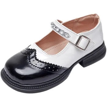 Кожени обувки за момичета, Пролетните Модни Черни Детски Маратонки за ниска пета, Детски рокли за момичета, обувки Размер 26-36 SM185