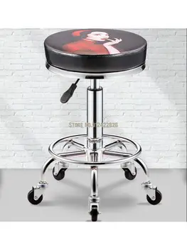 Козметичен табуретка въртяща се ролка фризьорски стол, фризьорски салон голям работен стол с шкивом кръгла табуретка коса стол специално за