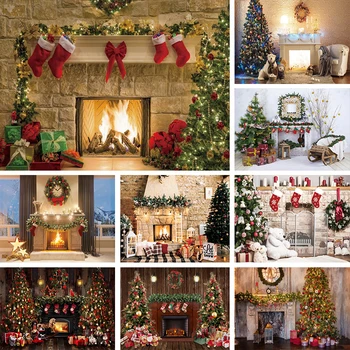 Коледен декоративен фон от изкуствена камина за снимки, Коледна зимна фон за снимки с изгарянето на огъня, подпори за декорация на интериора