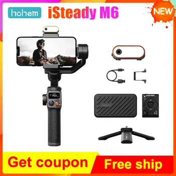 Комплект ръчно карданного стабилизатор Hohem iSteady M6, статив, за селфи за смартфон с магнитна запълваща подсветка AI, пълноцветен осветление за видео