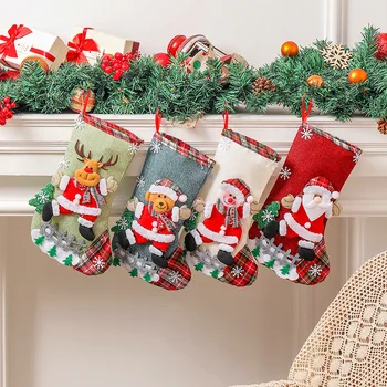 Конопляные Големи Коледни Чорапи, Ограда, Коледен Подаръчен пакет, Декорации за Коледната елха, Украса за конфетных торбички