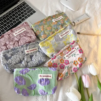 Корейската мода пътна косметичка с цветя, чантата Kawaii, дамски комплекти за грим, чанти, молив случай за телефон, органайзер, чанта