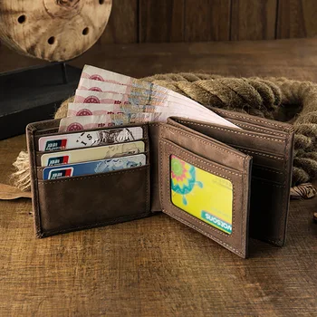 Кратък мъжки портфейл от телешка кожа AETOO, мъжки кожен портфейл, в ретро стил, портфейл с множество джобове за карти