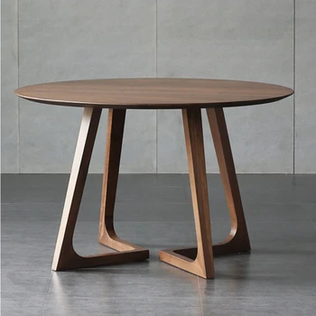 Кръгла маса в скандинавски стил, маса от масивно дърво, Семеен малка масичка в хола, прост, модерен, маса за хранене