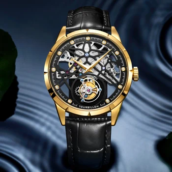 Луксозни часовници AESOP Real Tourbillon Skeleton за мъже, бизнес механичен часовник за мъже на най-добрите маркови водоустойчив мъжки часовник със сапфир