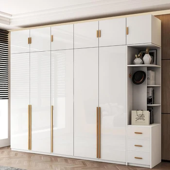 Модерен гардероб за спалня бял цвят, шкафове с универсална UV-панел за съхранение, комбинирани мебели в скандинавски стил, Домашен луксозен гардероб