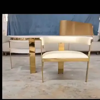 Модерен, скандинавски прост лек луксозна маса за хранене, стол на три крака от неръждаема стомана, кожен стол с извита облегалка