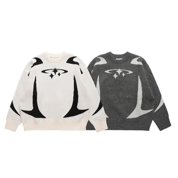Мъжки пуловер Y2K в ретро стил, със звездите, голям пуловер в стил харадзюку, естетична унисекс облекло, младежта трикотажная дрехи, зима