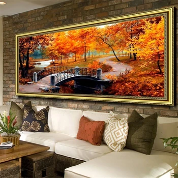 НАПРАВИ си САМ Кленови дървета Мост Пейзаж 5D диамантена картина на Есенния Пейзаж Бродерия на кръстат бод Пълна диамантена бродерия Модерно изкуство, начало декор