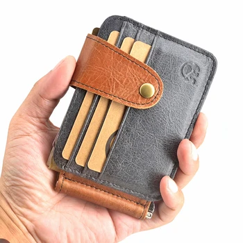 Ретро Мъжки тънък портфейл от естествена кожа, държач за кредитни карти, VIP ID, калъфи за карти, банкови, притежателите на с джоб за брой, Метални щипки за пари