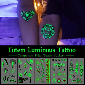 Светещи блестящи стикери за партита с временни татуировки, Тотемный Огън, модел Tribal, Фалшиви татуировки, Светещи във тъмното, Малки стикери с татуировки