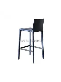 Скандинавски седлото, кожен бар стол, модерен лесен домакински бар стол с висока облегалка, творчески стол, лесен луксозен кожен бар стол