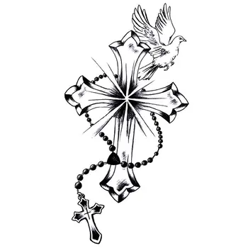Стикер с татуировка във формата на кръст и гълъб, водоустойчив стикер с цвете в ръка, фалшиви татуировки, фестивал на татуировка-татуировка Hotwife, сладки етикети, временна татуировка