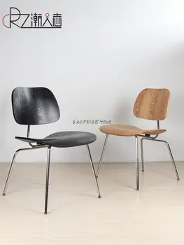 Трапезария стол от неръждаема стомана, скандинавски креативен дизайнерски стол с облегалка от масивна дървесина, домашен маса за хранене и стол, леки луксозни извити DCM