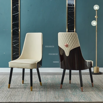 Трапезни столове от масивно дърво в скандинавски стил, Домашни столове за всекидневна, една проста дизайнерски мебели за трапезария, маса за хранене, стол с кожена облегалка за хотел