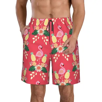 Фламинго и Ананас Юношеските Плажни панталони, Спортни панталони Летни мъжки Плажни шорти За плуване Подходящи за фитнес