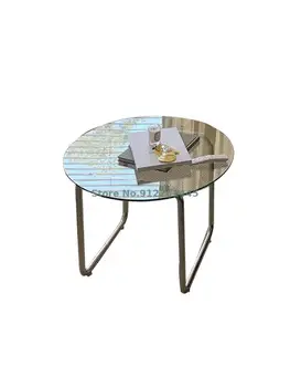 Чай маса от Скандинавския стъкло В хола в стил Баухаус, Странична мрежа за дивана, Червени вложки, Закалени Кръгла масичка за кафе, Ниска масичка