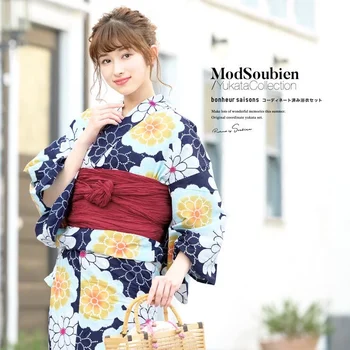 Японски халат за баня-кимоно Женски традиционен стил от тканого памук Японски туристически снимки халат за баня-кимоно