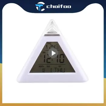 1-10 бр. Дигитален led часовник с аларма, 7 цвята, което променя лека нощ, дисплей за време и температура, настолни часовници Пирамидална форма