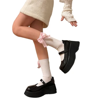 1 Чифт Женски чорапи с волани, чорапи до щиколоток със завързана отгоре за момичета, памучни чорапи с волани и пеперуди, чорапи в стил принцеса