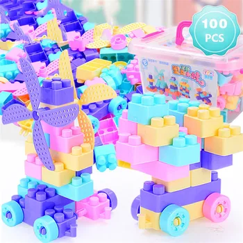 100 Броя в Голям Размер, САМ Строителни блокове Играчка Цветни Творчески Обемни Тухли Монтаж на Строителни Детски образователни играчки Монтесори