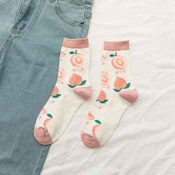 3 чифта женски чорапи, най-новите цветни корейски чорапи Harajuku Kawaii с хубав модел, праскови, Авокадо, банани, плодове, памучни чорапи за момичета