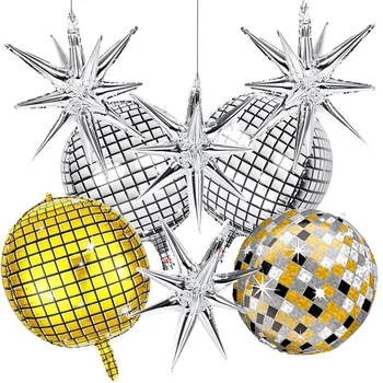 4 бр./компл., украса за дискотеки, 22-инчов 4D диско топка, декор за денс партито на 80-те, 90-те, рожден ден, метален огледален топка от фолио