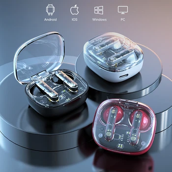 Bluetooth слушалка DR91 TWS Безжична Bluetooth слушалка 5.3, прозрачни слушалки с субуфер, водоустойчиви спортни, музикални слушалки