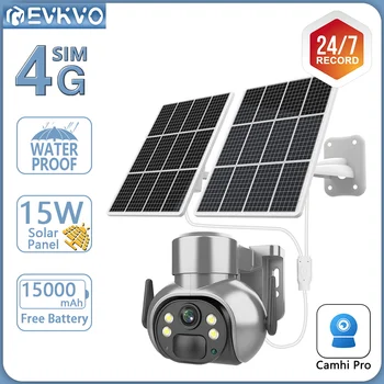EVKVO 4K 8MP 4G Слънчева Външна Камера С Двойна слънчев Панел на Smart PIR Откриване на лице 24 часов Запис на Сигурност WIFI PTZ Камера Camhi Pro