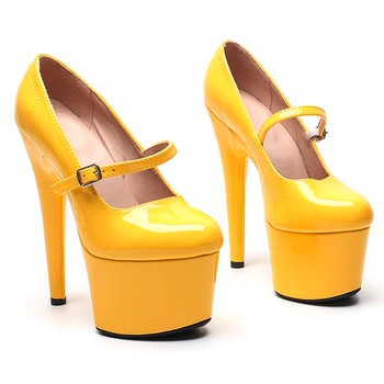 Leecabe/Дамски официални обувки на платформа и висок ток от лачена изкуствена кожа 17 см/7 инча, Обувки за танци на един стълб