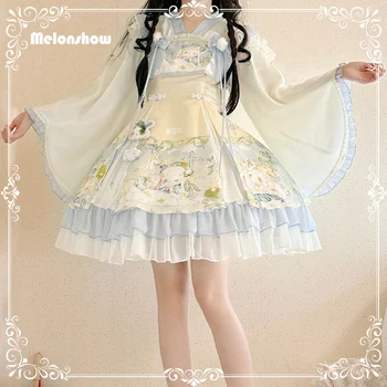 Melonshow Костюми в стил Лолита без ръкави, Женска Бяла японската облекло Принцеса Лолита