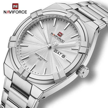 NAVIFORCE Кварцов часовник с дисплей за дата, Водоустойчив Мъжки спортни военни ръчни часовници, Бизнес часовник с каишка от неръждаема стомана Reloj Hombre