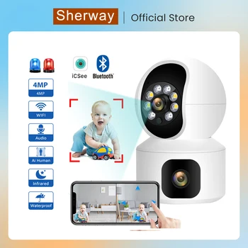 SHWEWAY 4MP WiFi Камера с два Екрана и следи бебето за Нощно Виждане Вътрешна Мини PTZ IP камера за Сигурност ВИДЕОНАБЛЮДЕНИЕ Камери за Видеонаблюдение