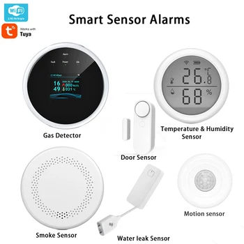 WiFi Комплекти Sasha Smart САМ с датчик за движение PIR, детектор за дим, наблюдение на температурата и влажността, вратата превключвател за домашна аларма