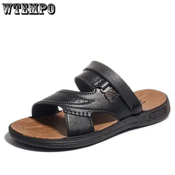 WTEMPO/ Мъжки летни сандали на равна подметка; Плажни обувки средна възраст с дебела подметка с Двойна употреба; Нескользящая износостойкая ; защита От миризмата на