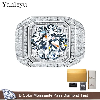 Yanleyu Luxury D Color VVS1 изтеглите 1ct 2CT Диамантен Годежен Пръстен с Муассанитом за Мъже от Бяло Злато 18 Карата, Годежен Пръстен, Фини Бижута